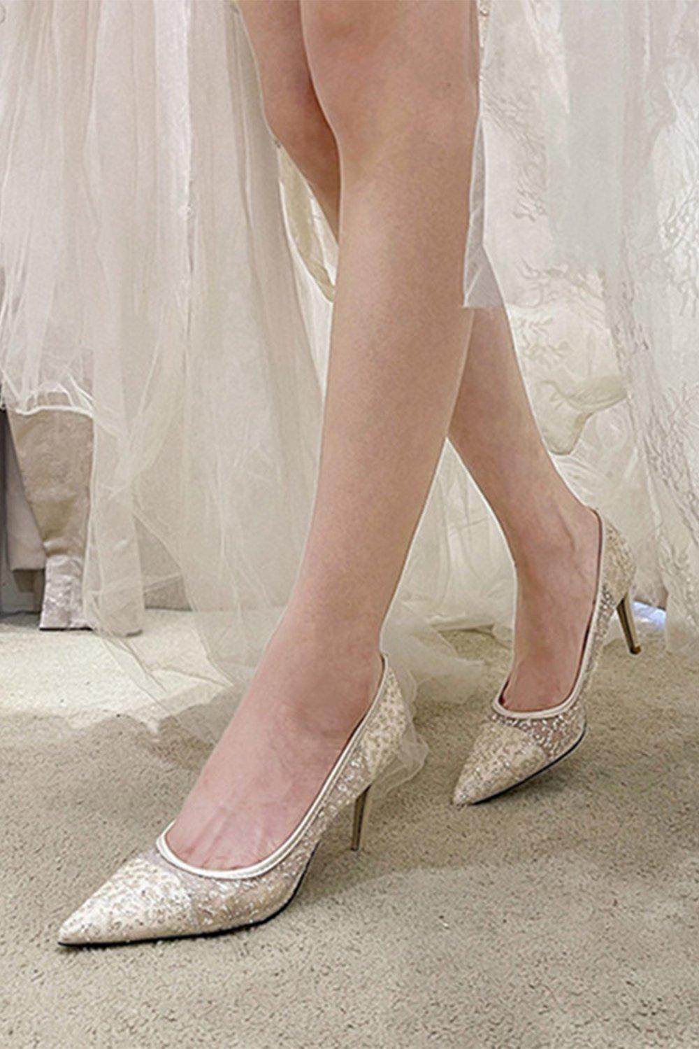 Stiletto Heel 8cm Tulle Heels Bridal Shoes CK0108 - COCOMELODY